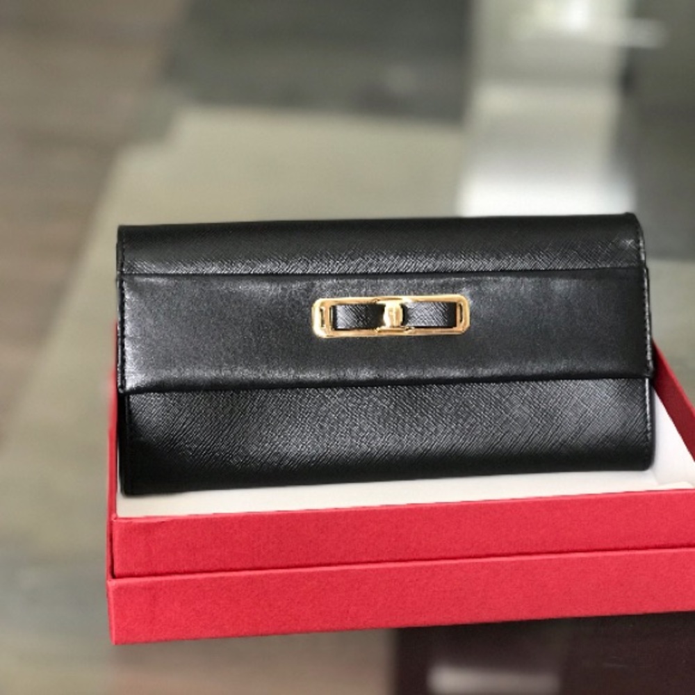 Brand New Salvatore Ferragamo Black Leather Wallet